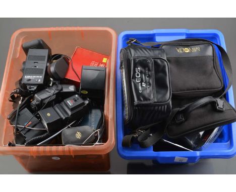 Four Boxes of Camera Related Accessories, including hoods, tele converters, extension tubes, flash units, light meters, filte