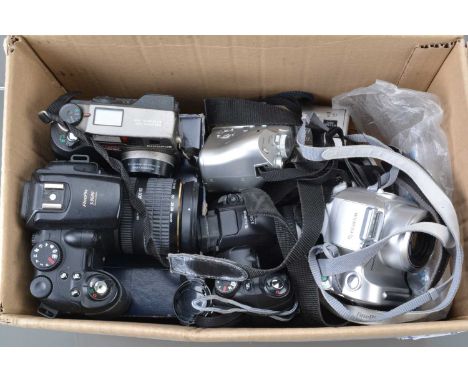 A Tray of Digital Cameras, including a Fujifilm Finepix S9600,S5000, Olympus Camedia models, Lumix TZ2, Canon Power Shot SX20