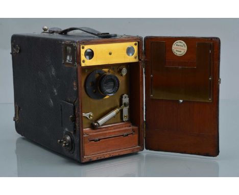 A 3¼ X 4½'' Falling Plate Camera, no makers name, sold by City Salr & Exchange Slone Square London, shutter working, body G, 