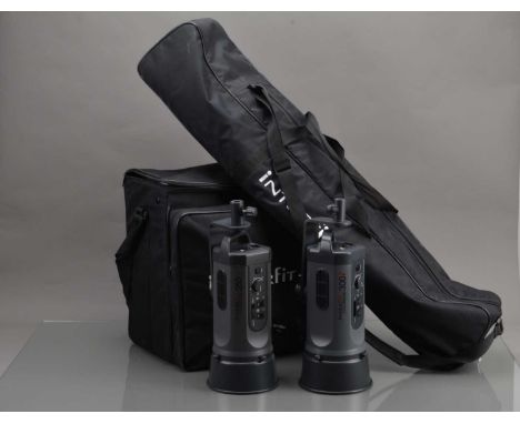 Studio Equipment, two untested Interfit 250S flash heads, VG, with light stands and three Lastolite reflectors