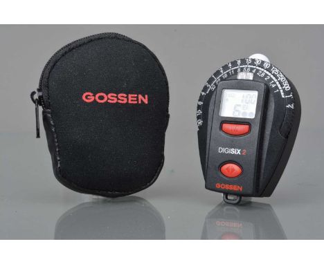 A Gossen Digisix 2 Light meter, appears to function as should, VG, with wrist strap, in Gossen soft case
