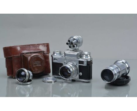 A Zeiss Ikon Contax III Rangefinder Camera, shutter working, slow to close in bulb, light cell unresponsive, rangefinder work