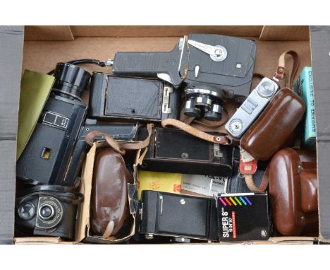 A Tray of Various Cameras, including a Zeiss Ikon Coninette, G, Agfa Silette, G, Ilford Sportsmasteer, G, Ensign Ful-Vue, Six