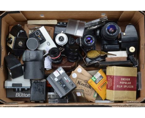 A Tray of Cameras and Related Accessories, including a Praktica BC 1,with 50mm f/1.8 lens, G, Canon EOS 1000F with Sigma 35-8