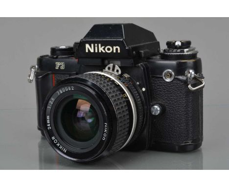 A Nikon F3 SLR Camera, serial no 1781502, shutter working, meter working, camera responsive in auto, self timer working, body