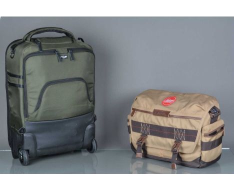 Two Vanguard Camera Bags, a VEO Select 59T camera roller bag, olive green, with inserts, G-VG and a Havana 38 tan bag, with a