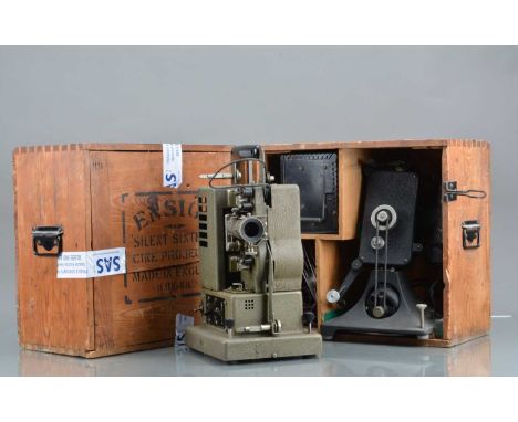 Three 16mm Cine Projectors,  two Ensign Type II Silent Sixteen projectors, with lenses, transformers, in Ensign branded woode