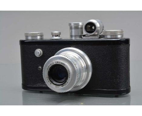 A Corfield Periflex I Camera, black, early version, shutter working, body G, sync cable bezel missing, film pressure plate ad