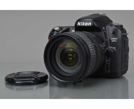 A Nikon D80 DSLR Camera, untested, with battery, no charger, body F-G, grip slightly tacky, with Nikon DX AF-S Nikkor 18-70mm