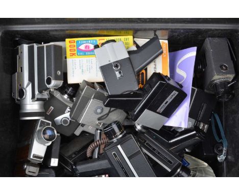 A Crate of 8mm Cine Cameras, manufacturers include Yashica, Halina, Gaf, Bell & Howell, Kodak, Fujica, Bell & Howell and othe