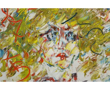 Painting. Acrylic on canvas. Portrait signed indistinctly on the reverse. H.59 W.69 cm. 