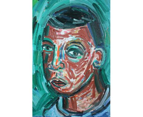 David Somerville. (South African). Self portrait. Acrylic on canvas. Framed. H.65 W.54cm. 