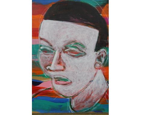 David Somerville (South Africa). Acrylic on board. Portrait painting dated 2010 in a much older gilt frame. H.57 W.49 cm. 