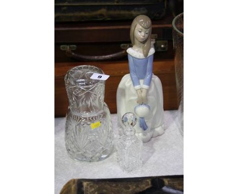 Cut glass decanter, NAO figure etc.