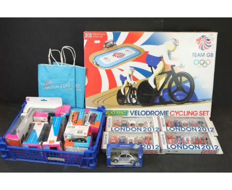 Collection of official London 2012 Olympics related collectibles to include boxed Scalextric Velodrome Cycling Set, boxed Hor