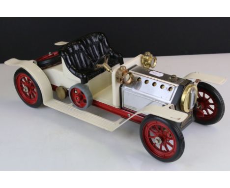 Mamod Roadster steam engine in cream, some paint loss but vg overall 