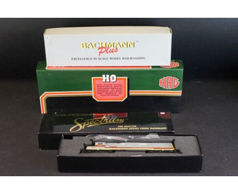 Three boxed HO gauge locomotives to include Bachmann Plus 11112 GE B30-7 Diesel Burlington Northern, Bachmann Spectrum 11623 