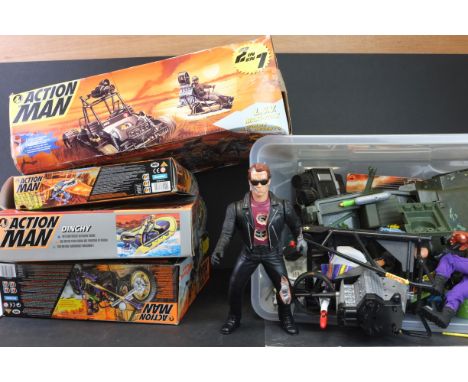 Four boxed Hasbro Action Man sets to include L.S.V. Maxi-Trax, Paraglider, Dinghy, Dr.X Chopper Moto together with a small qu