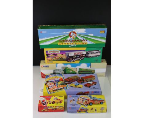 Six boxed Corgi diecast models to include 97897 Scammell Highwayman &amp; Trailers Billy Smarts Circus, 07201 Pinder Jean Ric