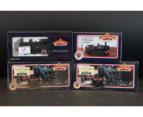 Four boxed Bachmann locomotives to include 31451A Ivatt Tank x 2 (1 x late crest, 1 x early emblem), 31902A 5775 BR Plain Bla