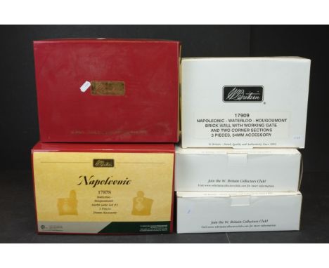 Five boxed Britains Napoleonic metal figure sets &amp; accessories to include 17880 Waterloo Hougomont Well Set, 17878 Waterl