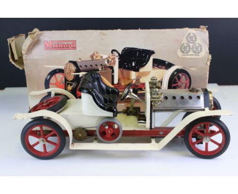 Mamod Roadster steam engine in white, some play wear, with poor box 
