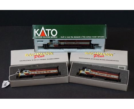 Three boxed HO gauge locomotives to include Kato EMDSD40 37015 Canadian Pacific and 2 x Bachmann Plus (11512 &amp; 11513 Cana