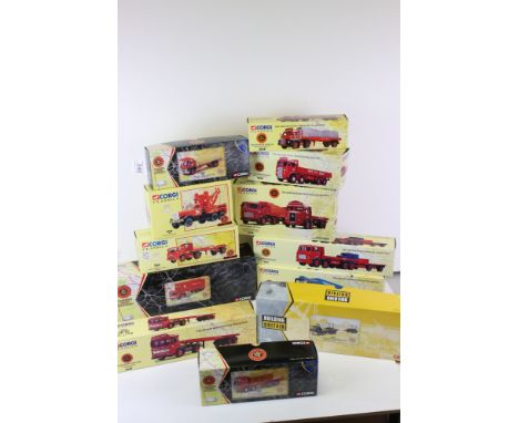 Twelve boxed Corgi British Road Transport / Building Britain diecast models to include 22501 BRS - Bedford TK Platform Traile