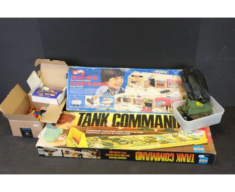 Selection to include boxed Mattel Hot Wheels Service Center, a boxed Ideal Tank Command, playworn diecast vehicles &amp; a gr