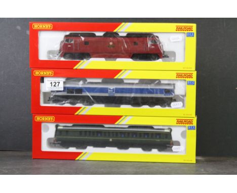 Three boxed Hornby OO gauge DCC Ready Railroad locomotives to include R3666 Yeoman Co Co Class 59 Paul A Hammond No 59004, R3