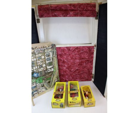 Three boxed Pelham Puppets to include A12 Pluto, SS22 Swedish, DL8 Boy plus Puppet Theatre with backdrop, vg overall (2) 