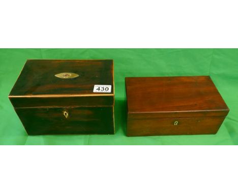 Tea caddy and small mahogany trinket box