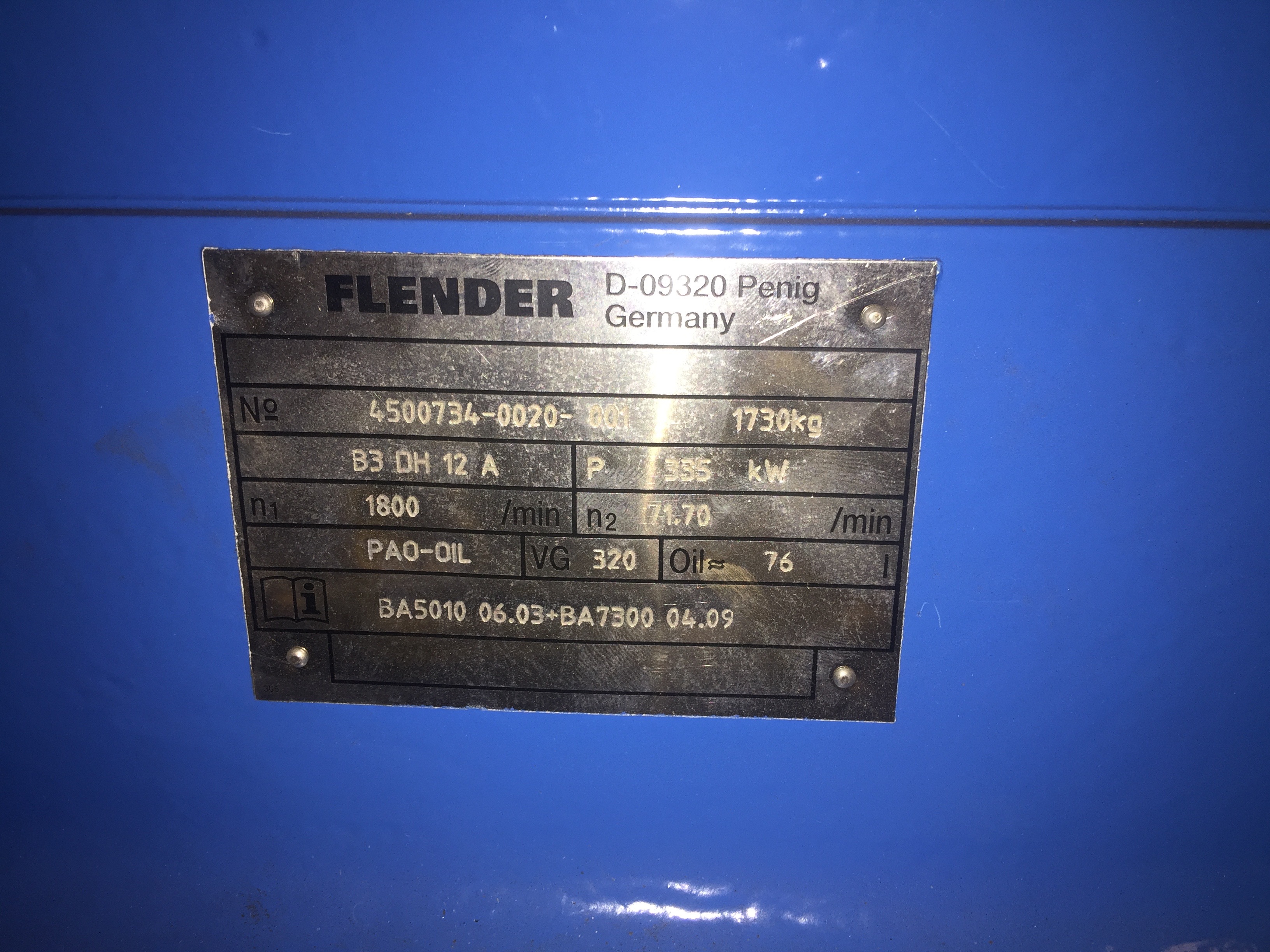 Flender Siemens Gear Unit Gear Box Model B3DH12A Size 12 450 HP