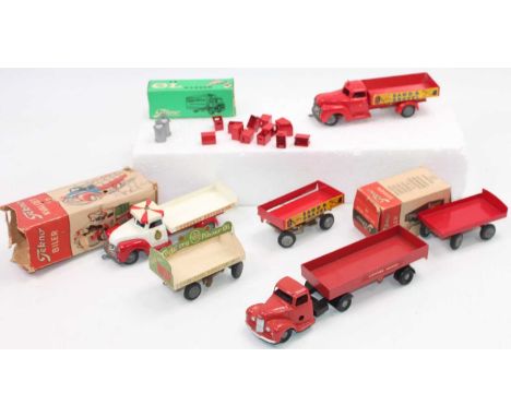 A small box of mainly Tekno models both boxed and unboxed as follows: Sand and gravel truck and trailer unboxed and a beer tr