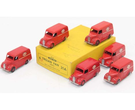 Dinky Toys 31a original Trade box containing 6 "Esso" Trojan Delivery Vans in good-excellent condition, with some age-related