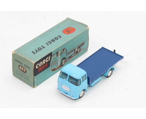 An original Corgi Toys, 457 ERF 44G platform lorry, with light blue cab and dark blue bed, near mint boxed.