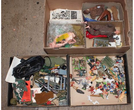 A large lot of loose Action man accessories and figures plus a tray of loose Britains mixed plastic figures and military figu
