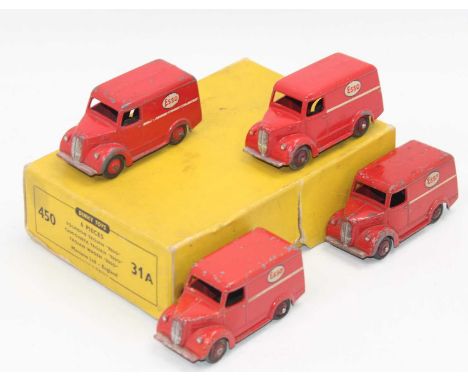 Dinky Toys 31a original Trade box containing 4 "Esso" Trojan Delivery Vans in mainly good condition, with age-related play we