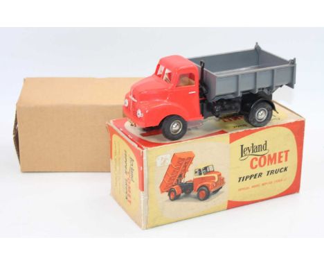 A Victory Models 1/18 plastic and electric model of a Leyland Comet tipper truck comprising of red cab, black chassis and gre