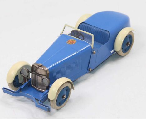 Meccano No.1 Constructors Car, repainted in blue and cream with Meccano trademark to bonnet, windscreen has been replaced, di