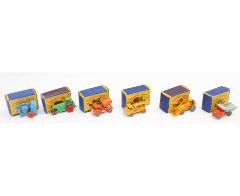 A small tray containing 6 Matchbox models all in worn but complete "Moko Lesney" boxes as follows: No.24 Weatherill tractor w