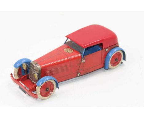 Meccano No.1 Constructors Car, hard top version, comprising of red and blue body, repainted components included with replacem
