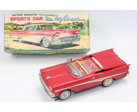 Kosuge of Japan, tinplate and battery operated model of a Skyliner Sports Car, red body with tin printed interior, clean batt