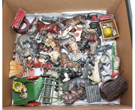 Collection of various Britains Zoo and Farming related lead hollow cast miniatures, examples to include Wishing Well, Horse D