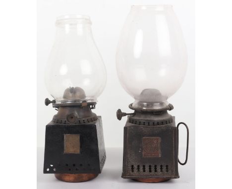 Two Silber &amp; Fleming oil lamps, one stamped Faudels, the other The Silber Lighting, (2), believed to be from railway stat