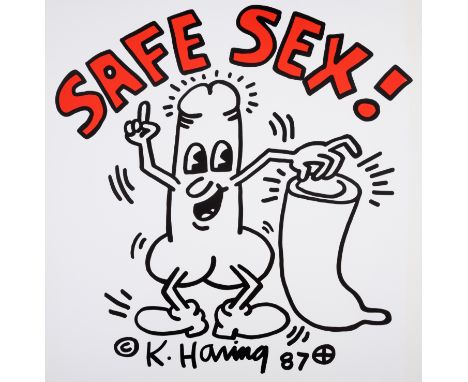 Keith Haring (1958-1990) Safe Sex! (Döring & Osten 60)Offset lithograph printed in black and red, 1987, on heavy glossy paper