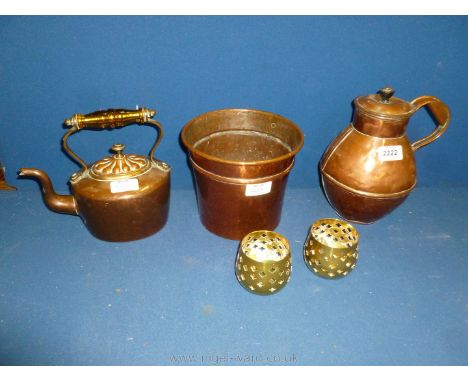 A Copper planter, Kettle and lidded container 