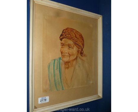 An Indonesian Watercolour of portrait of old man, indistinctly signed lower right