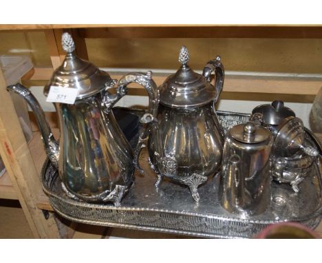 SILVER PLATED TEA SET ON TRAY