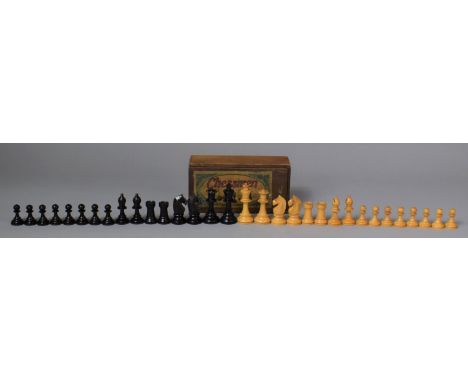 A Boxed Set of Wooden Chess Pieces by K &amp; C Limited London, King 7.5cm high (One Knight Requires Attention) 